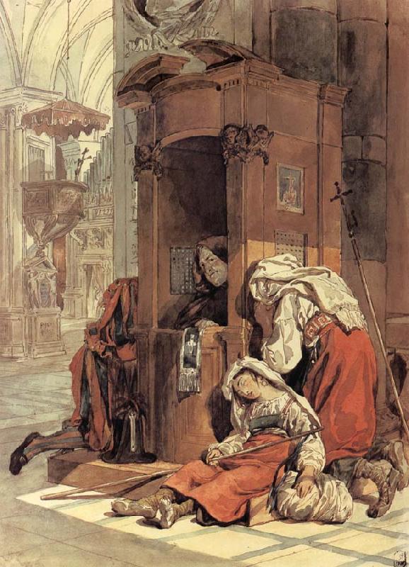 Karl Briullov Confession of an italian woman oil painting picture